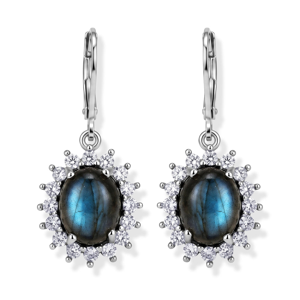 EverTrue - Labradorite & White Zircon Halo Earring with Lever Back 8.00 Ct._8672654