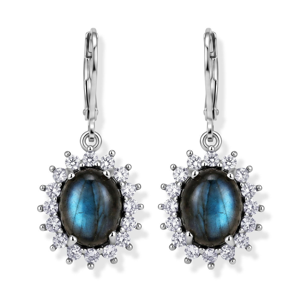 EverTrue - Labradorite &amp; White Zircon Halo Earring with Lever Back 8.00 Ct. V32529057 0