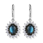 EverTrue - Labradorite & White Zircon Halo Earring with Lever Back 8.00 Ct._8672654