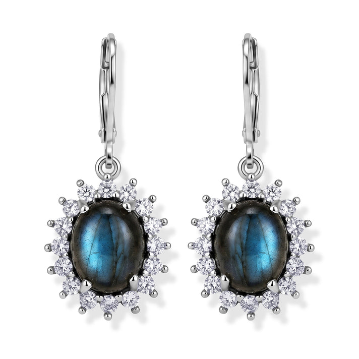EverTrue - Labradorite &amp; White Zircon Halo Earring with Lever Back 8.00 Ct. 8672654 1