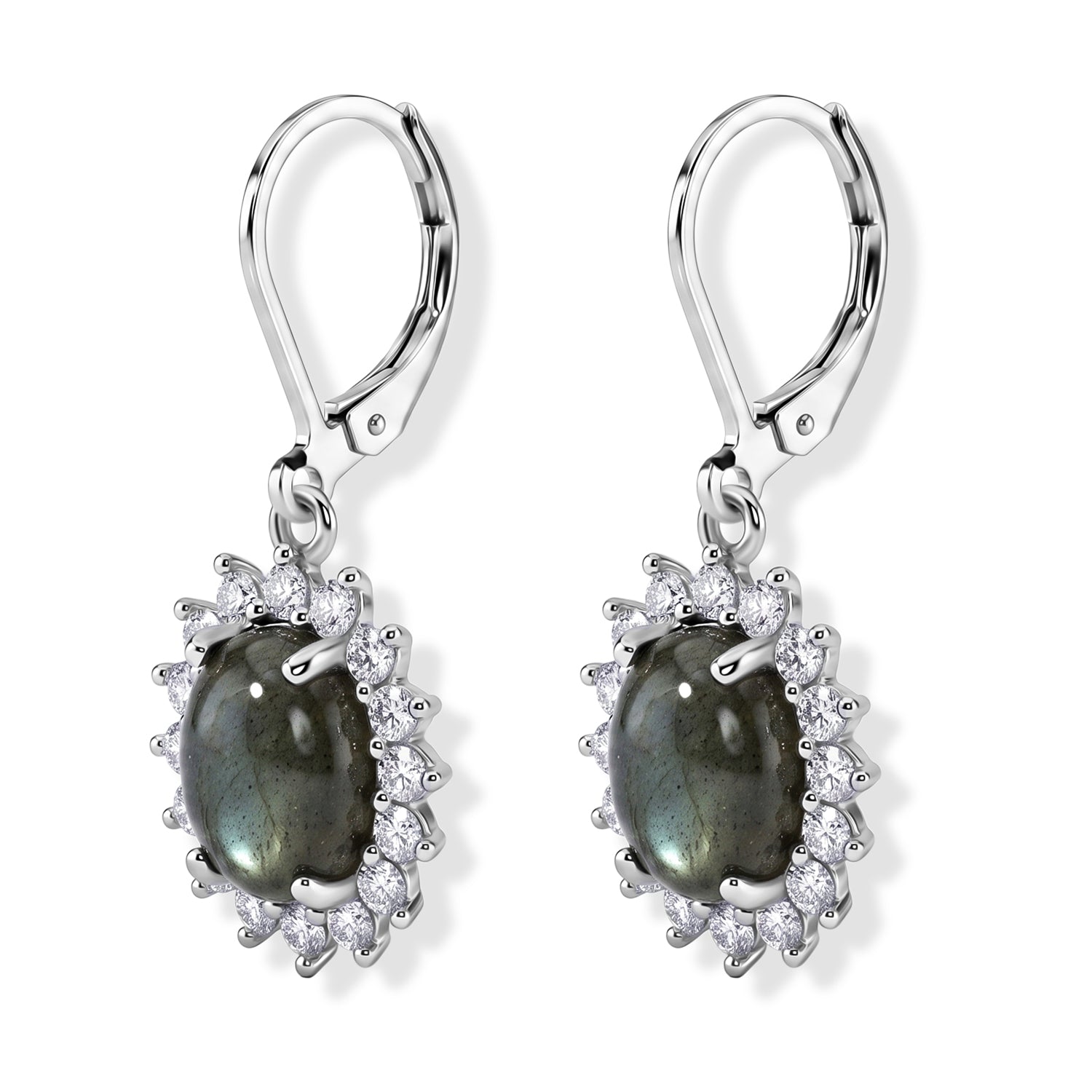 EverTrue - Labradorite &amp; White Zircon Halo Earring with Lever Back 8.00 Ct. V32529057 4