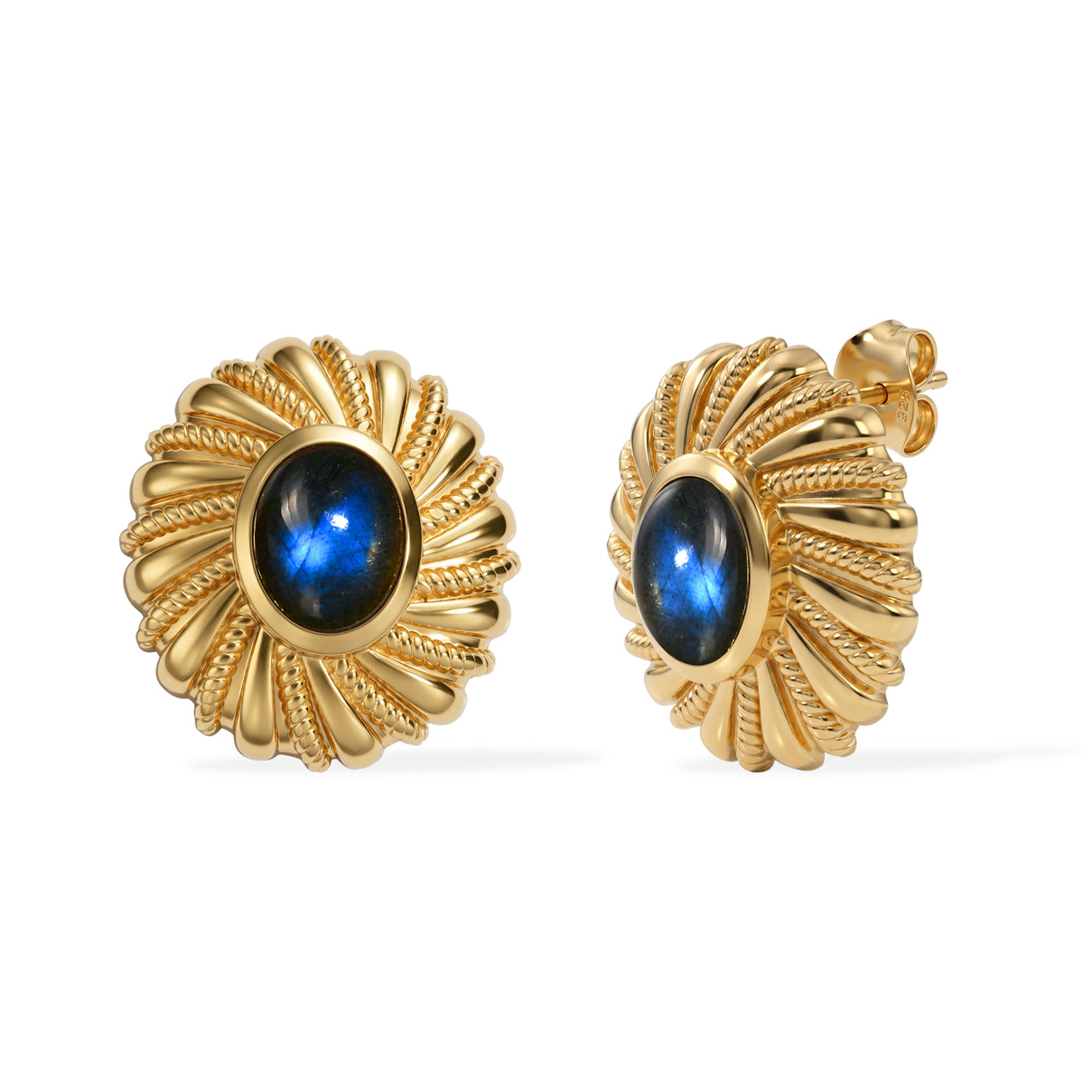 EverTrue - Labradorite Solitaire Stud Push Post Earring in Yellow Gold Tone 4.35 Ct. 8672693 0