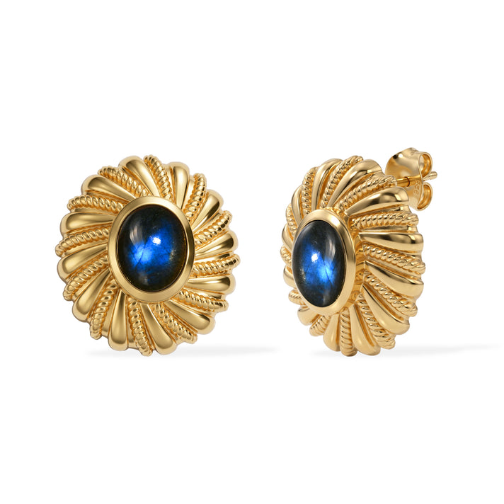 EverTrue - Labradorite Solitaire Stud Push Post Earring in Yellow Gold Tone 4.35 Ct. 8672693 1