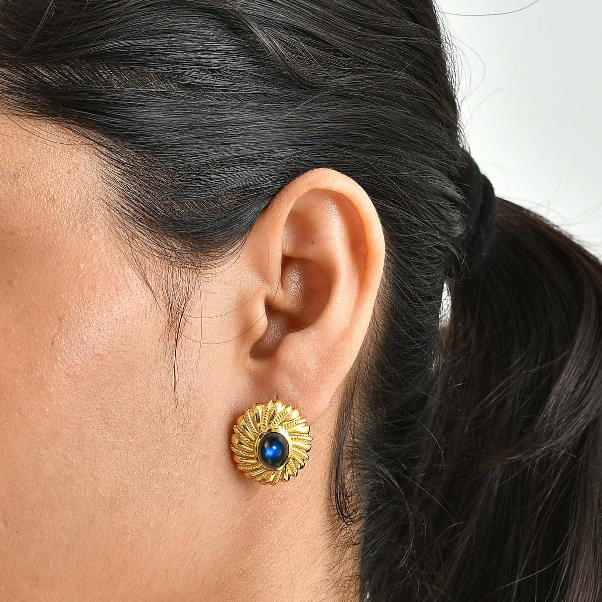 EverTrue - Labradorite Solitaire Stud Push Post Earring in Yellow Gold Tone 4.35 Ct. 8672693 1