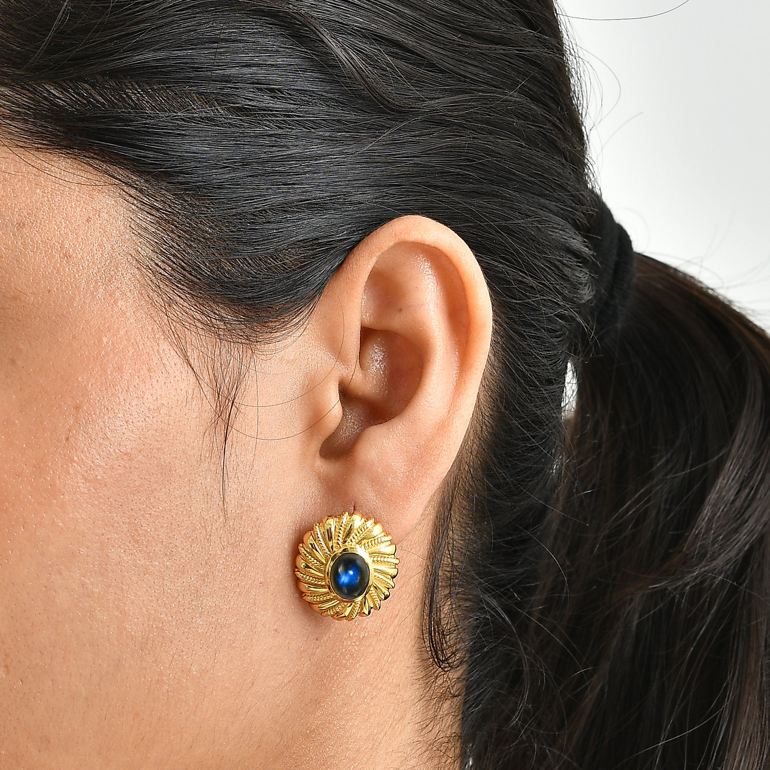 EverTrue - Labradorite Solitaire Stud Push Post Earring in Yellow Gold Tone 4.35 Ct. 8672693 1