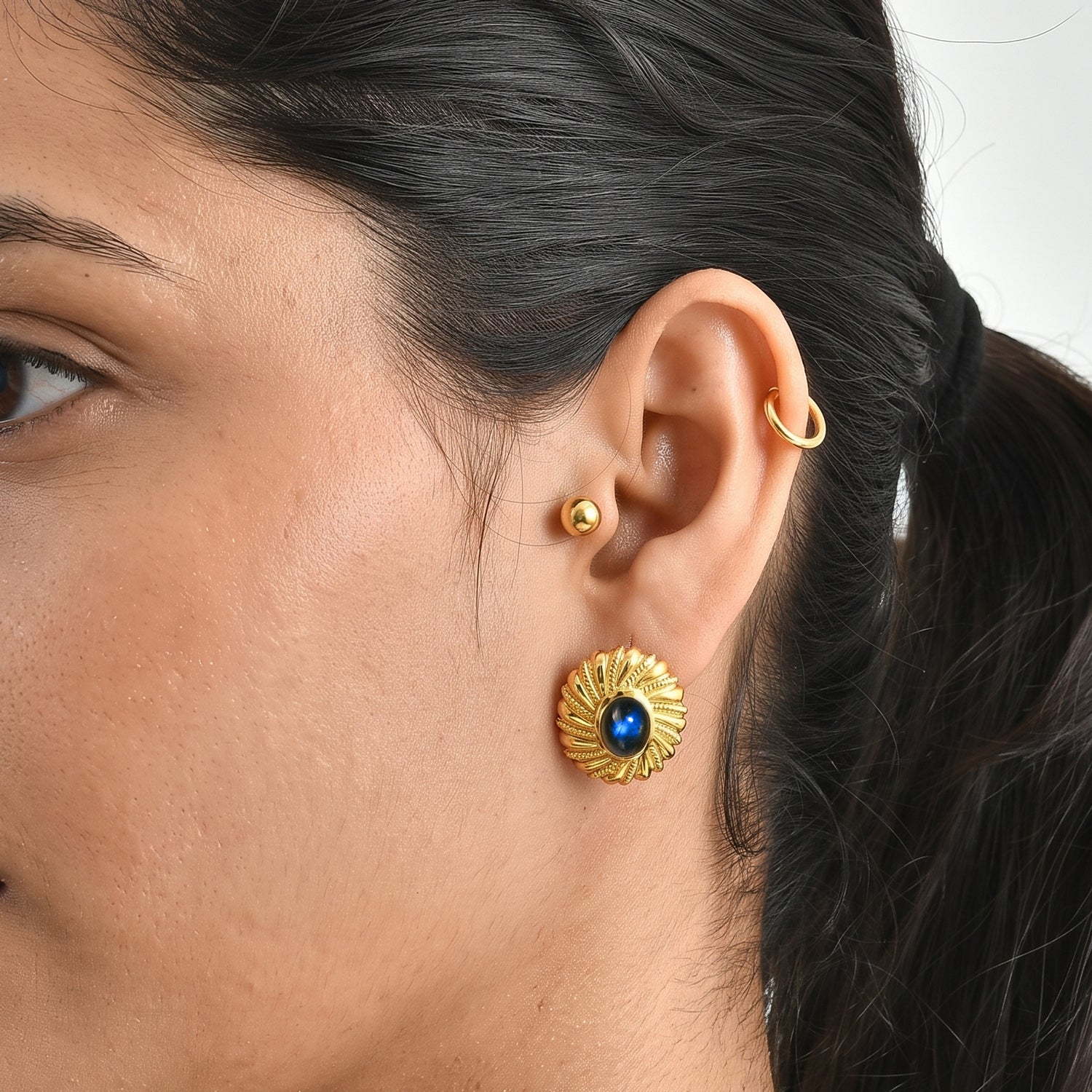 EverTrue - Labradorite Solitaire Stud Push Post Earring in Yellow Gold Tone 4.35 Ct. 8672693 2