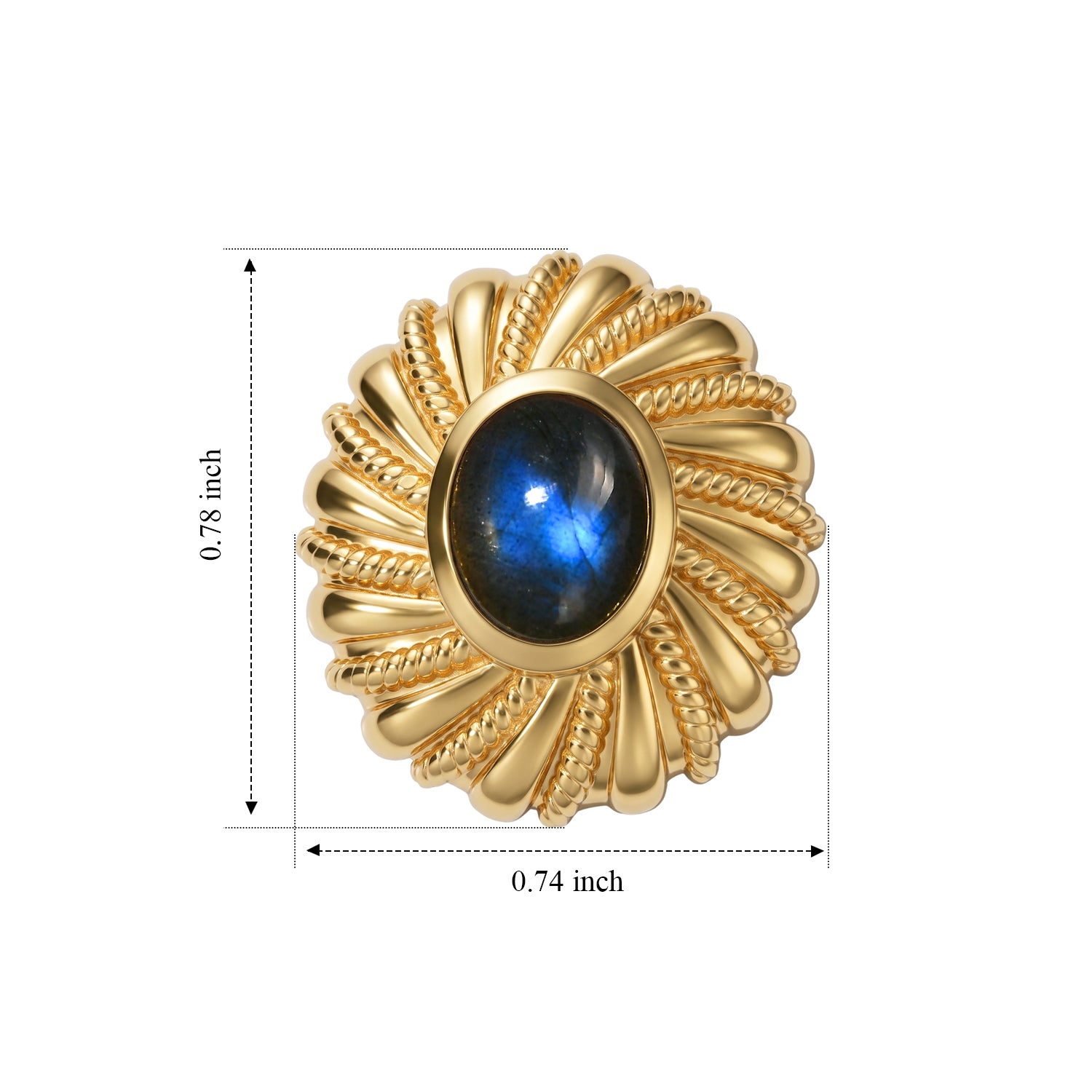 EverTrue - Labradorite Solitaire Stud Push Post Earring in Yellow Gold Tone 4.35 Ct. 8672693 4