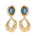 EverTrue - Labradorite & White Zircon Dangling Earring with Push Back in Yellow Gold Tone 4.55 Ct._8672724