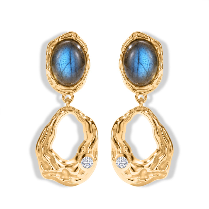 EverTrue - Labradorite &amp; White Zircon Dangling Earring with Push Back in Yellow Gold Tone 4.55 Ct. 8672724 1