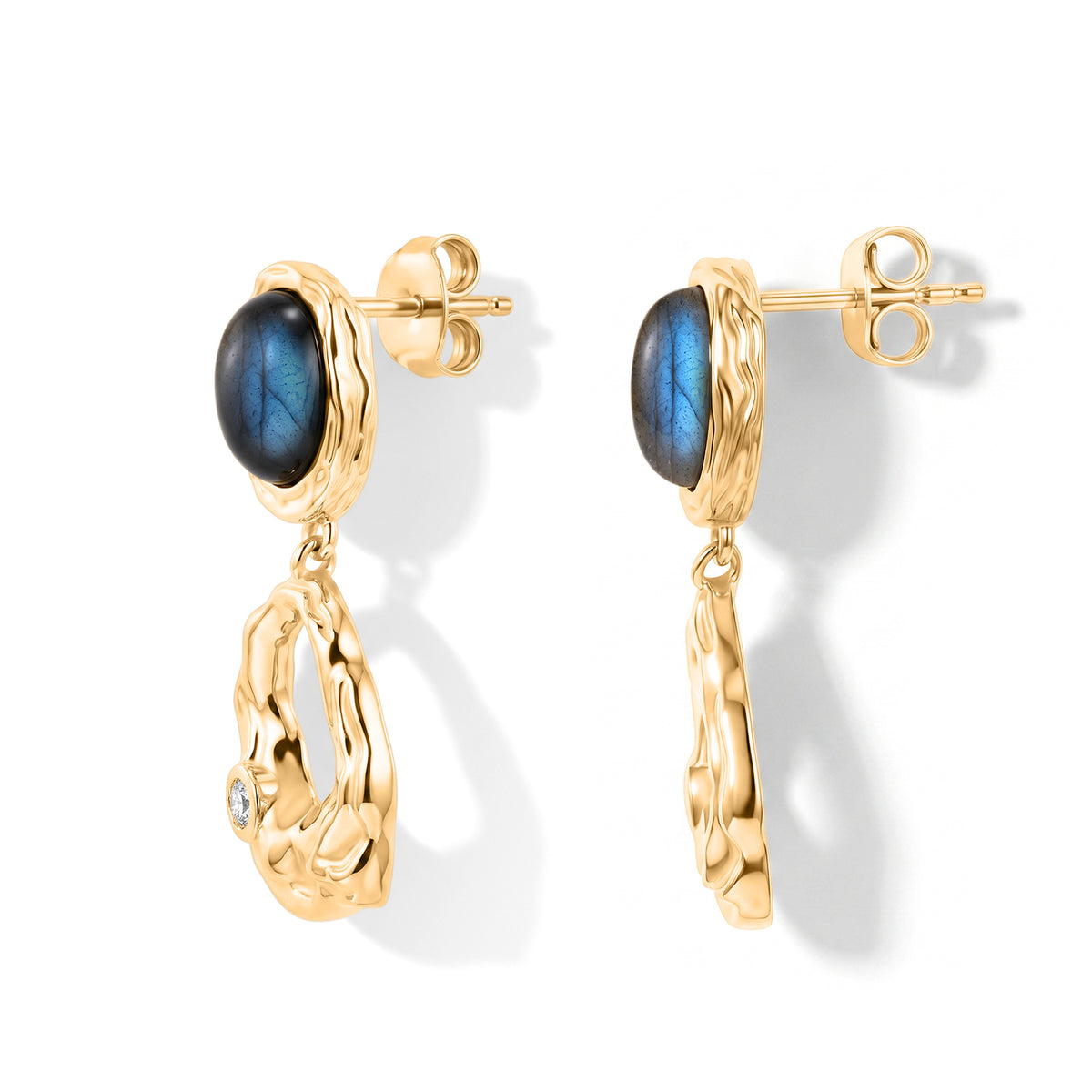 EverTrue - Labradorite &amp; White Zircon Dangling Earring with Push Back in Yellow Gold Tone 4.55 Ct. V32512966 4