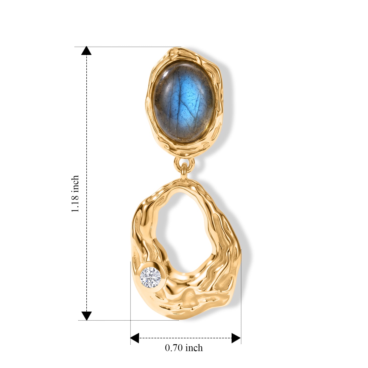 EverTrue - Labradorite &amp; White Zircon Dangling Earring with Push Back in Yellow Gold Tone 4.55 Ct. V32512966 5