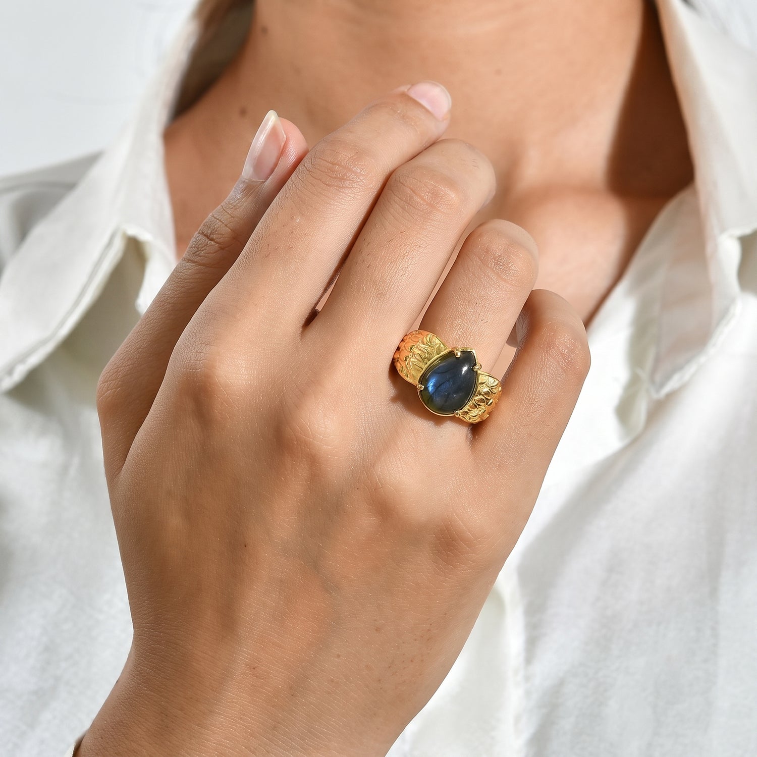 EverTrue - Labradorite Solitaire Ring in Yellow Gold Tone 6.33 Ct. 8672725 2