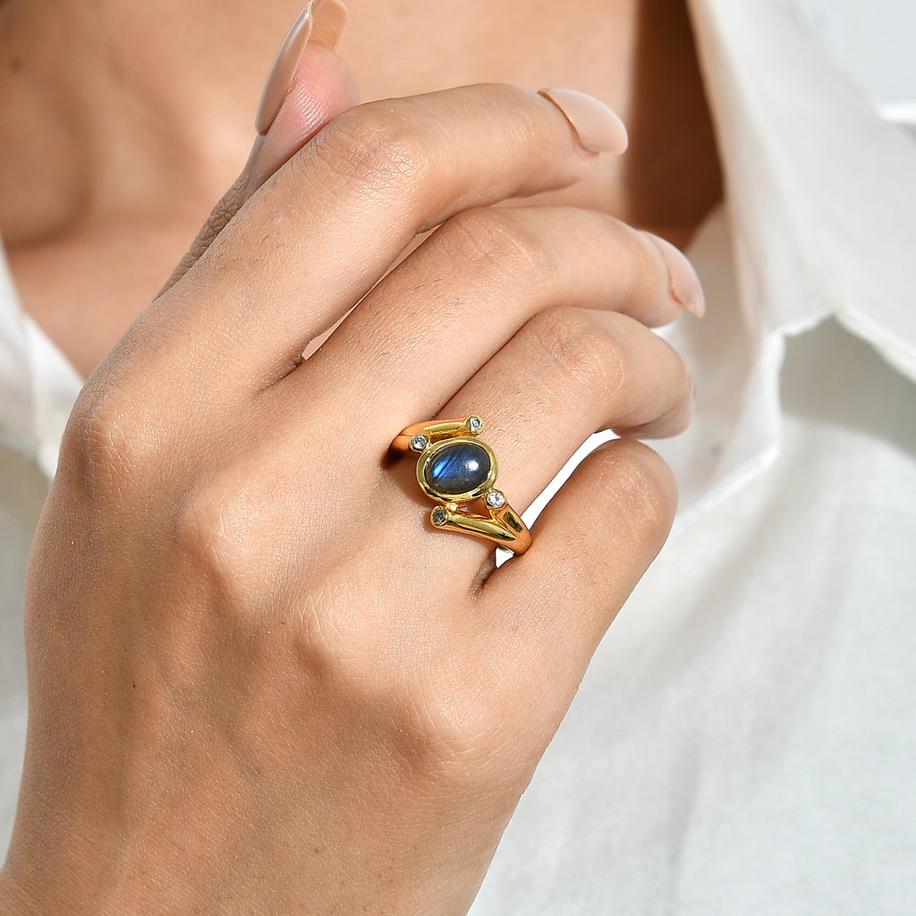 EverTrue - Labradorite & White Zircon Ring in Yellow Gold Tone 2.26 Ct._8672906_1
