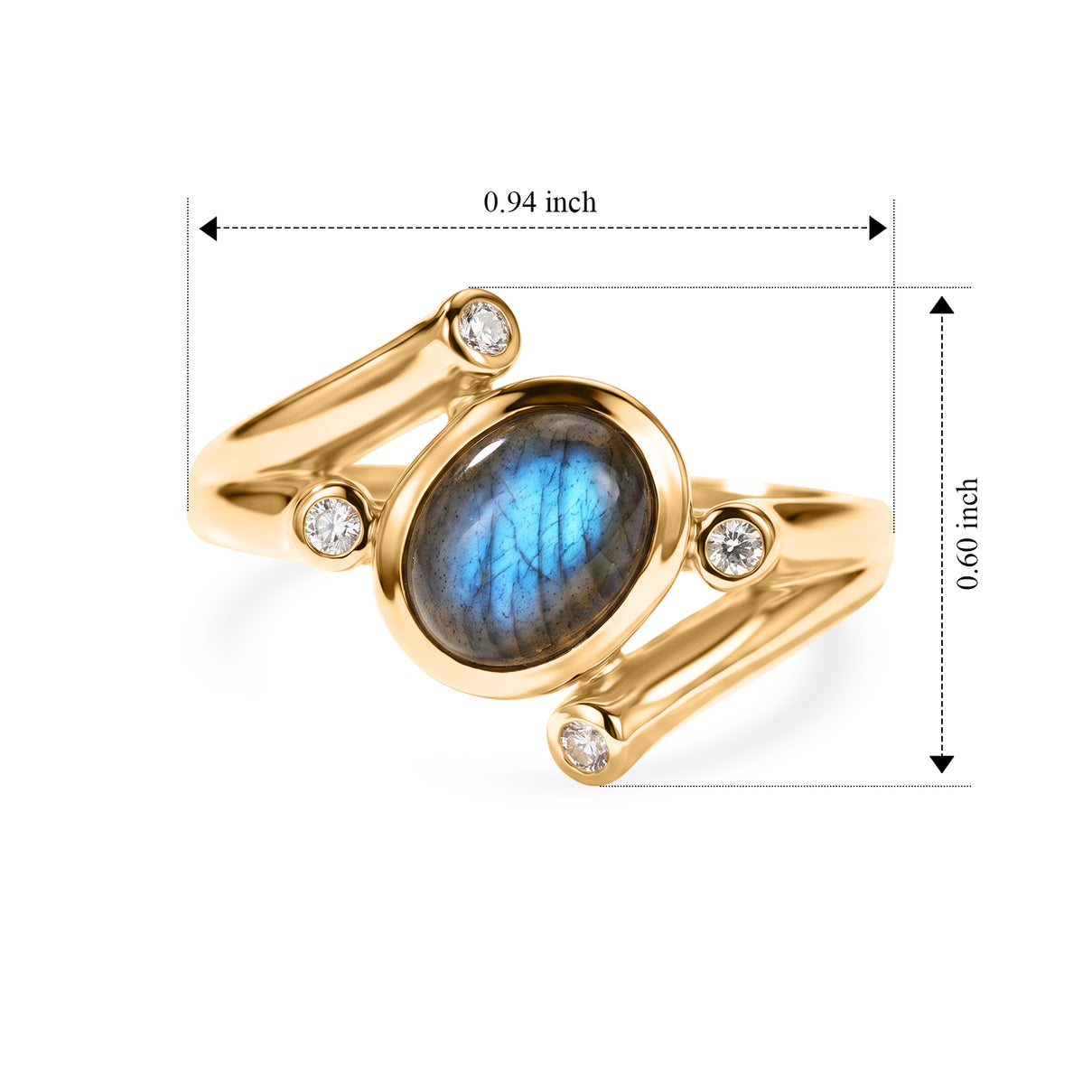 EverTrue - Labradorite &amp; White Zircon Ring in Yellow Gold Tone 2.26 Ct. V32513797 6