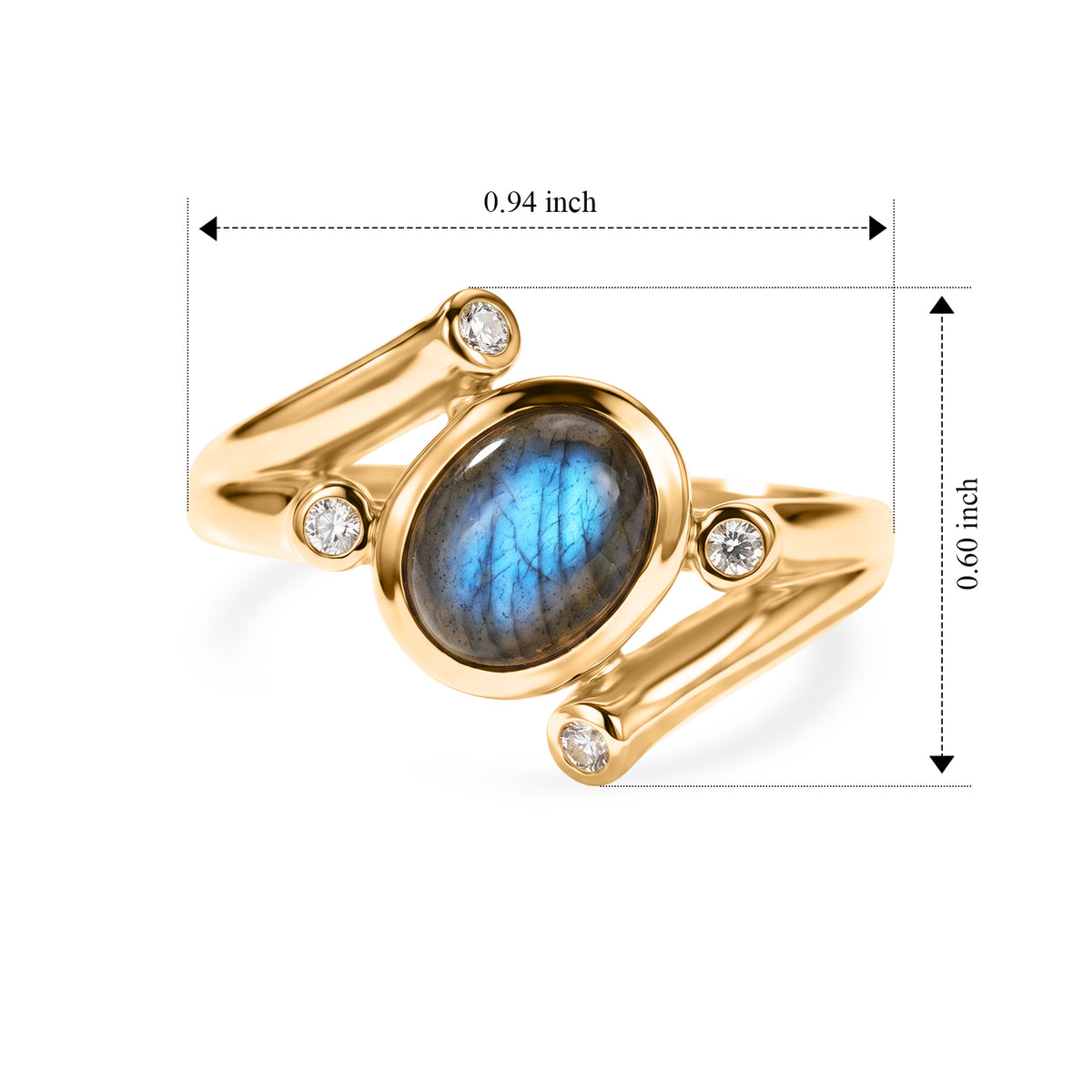 EverTrue - Labradorite &amp; White Zircon Ring in Yellow Gold Tone 2.26 Ct. V32515416 6