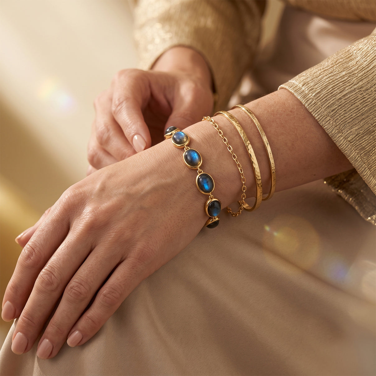 EverTrue - Labradorite Cluster Bracelet (Size - 7.5) with GB Lock Box in Yellow Gold Tone 22.14 Ct. V32513875 3
