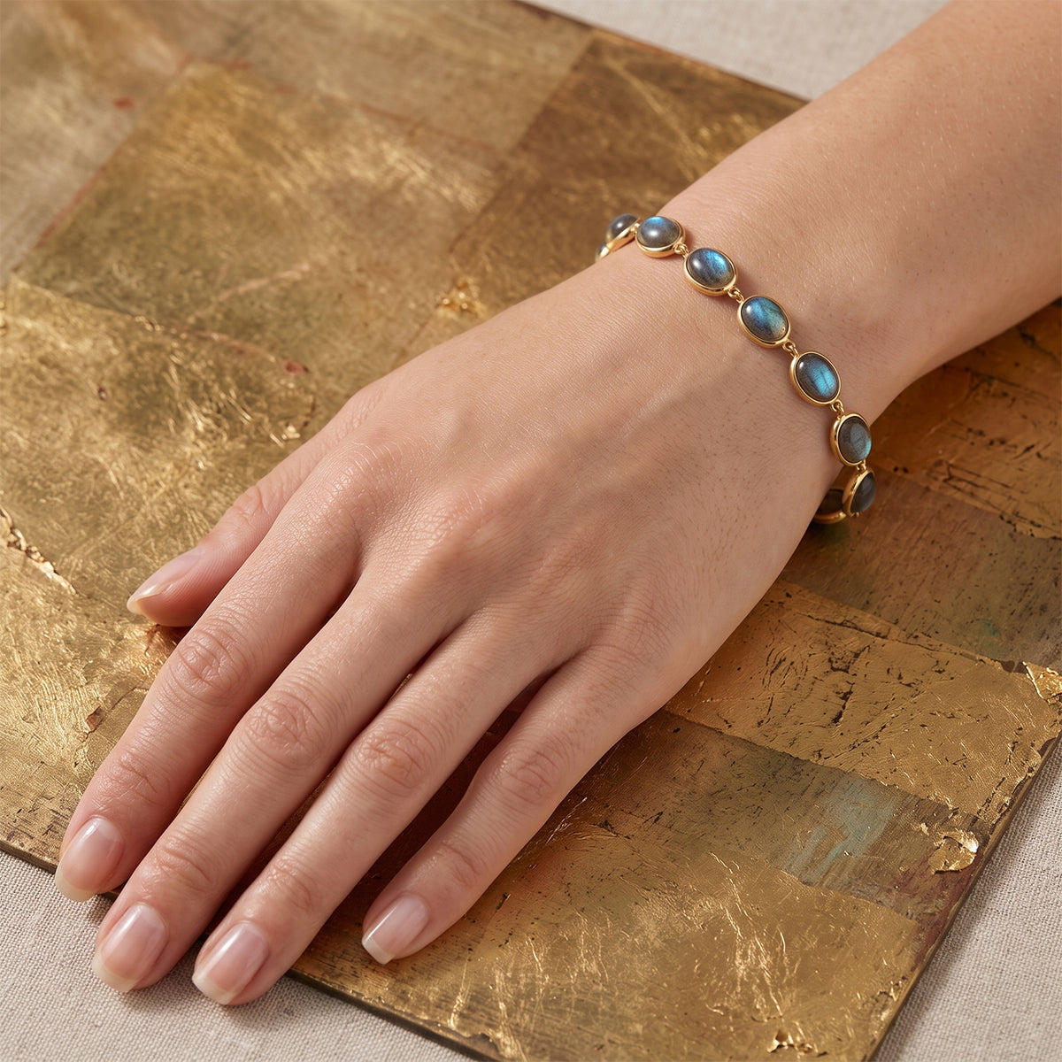 EverTrue - Labradorite Cluster Bracelet (Size - 8) with GB Lock Box in Yellow Gold Tone 22.50 Ct. V32513868 2