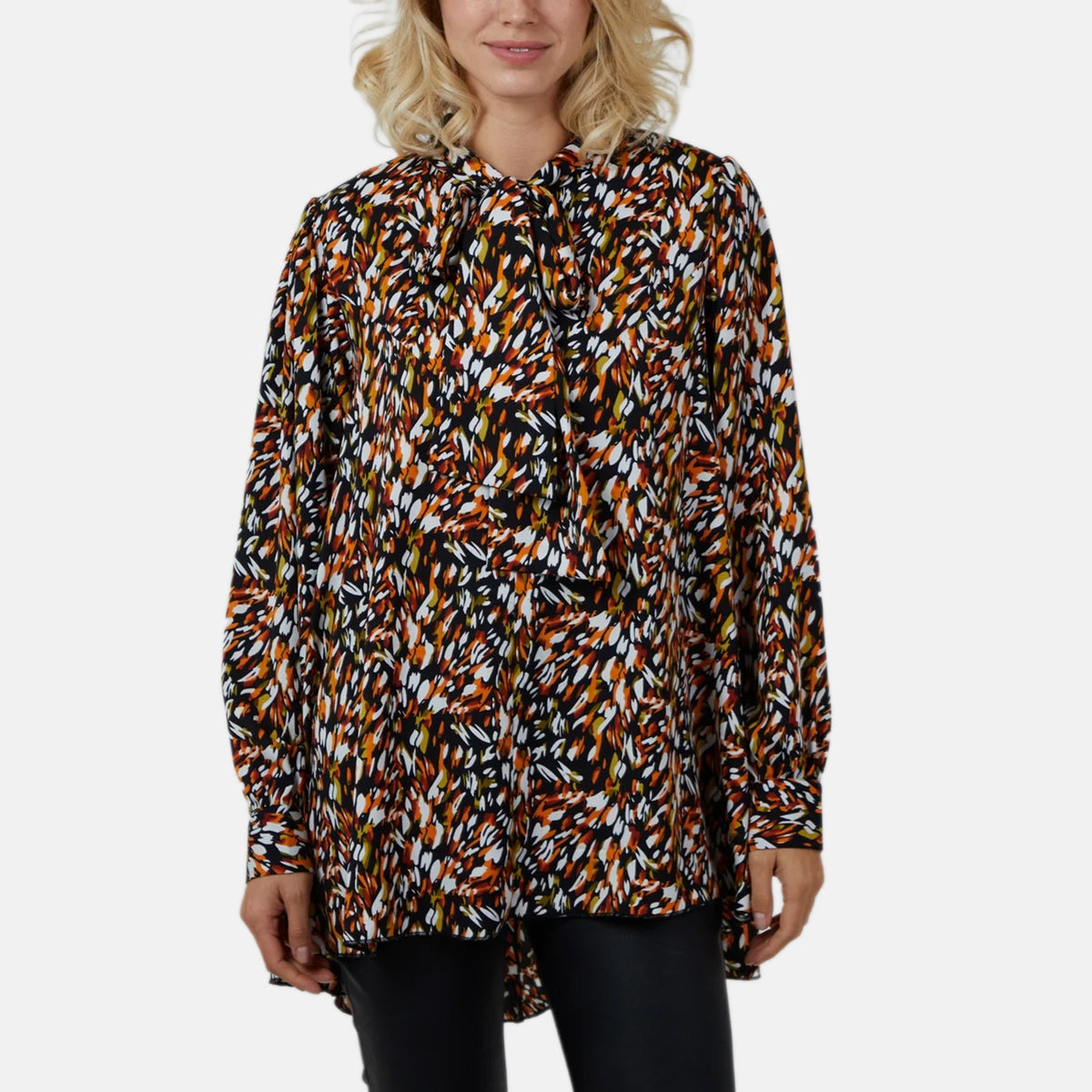 QED London Animal Print Button Through Blouse (Size - S/M, 8-12) - Orange 8673189 0