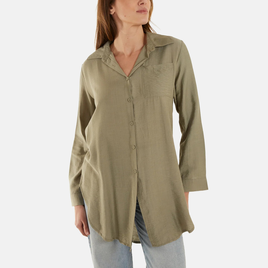QED London Oversized Lightweight Pocket Shirt (Size S, 8-10) - Light Khaki_8673205