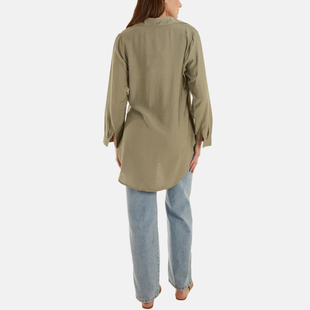 QED London Oversized Lightweight Pocket Shirt (Size S, 8-10) - Light Khaki_8673205_2