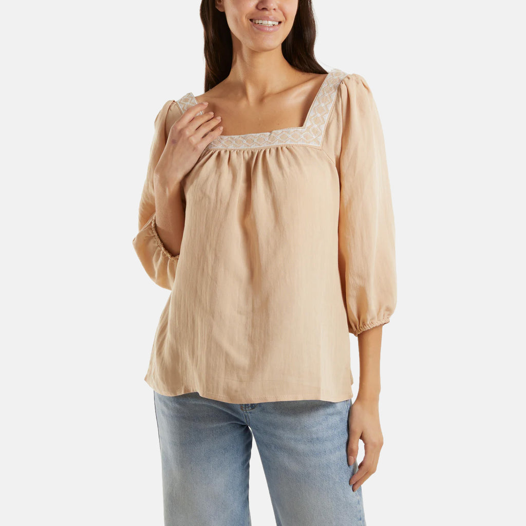 QED London Square Neck Blouse (Size M, 12-14) - Light Beige_8673223