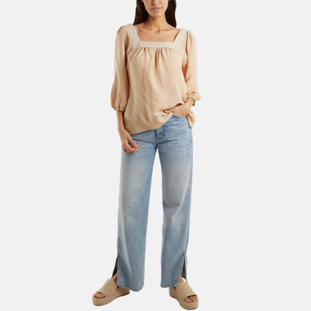 QED London Square Neck Blouse (Size M, 12-14) - Light Beige_8673223_1