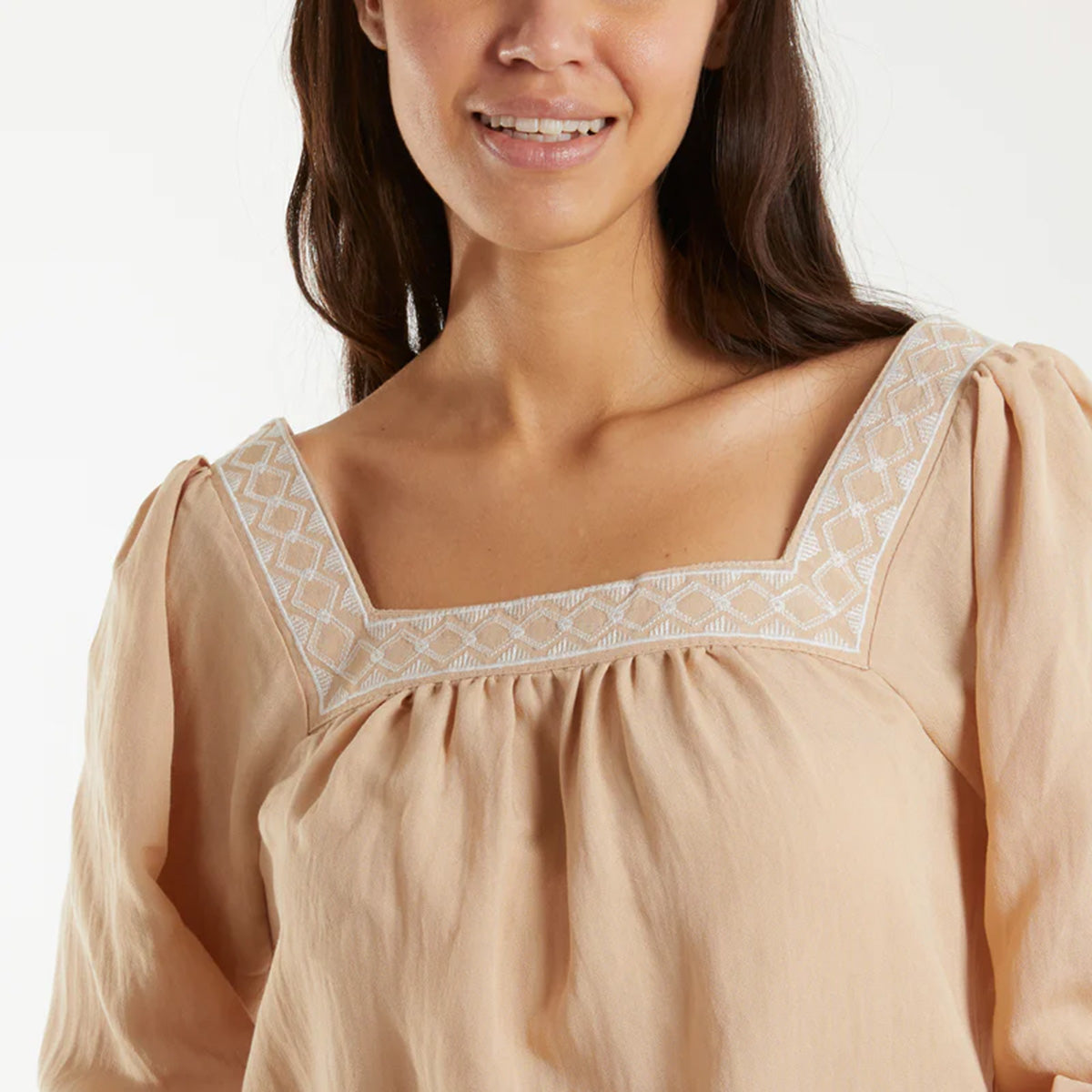 QED London Square Neck Blouse (Size M, 12-14) - Light Beige V32683083 2
