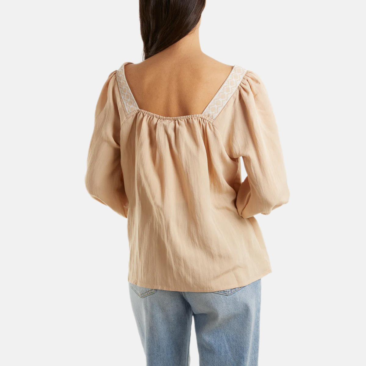 QED London Square Neck Blouse (Size M, 12-14) - Light Beige V32683083 3