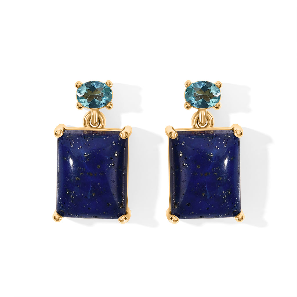 EverTrue - Lapis Lazuli & Blue Apatite Stud Push Post Earring in Yellow Gold Tone 8.90 Ct._8673363