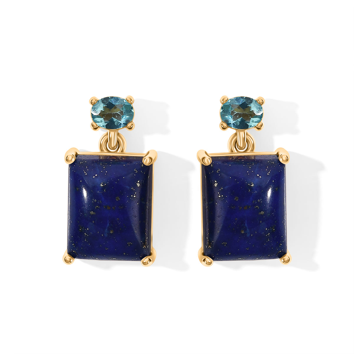 EverTrue - Lapis Lazuli &amp; Blue Apatite Stud Push Post Earring in Yellow Gold Tone 8.90 Ct. V32564807 0
