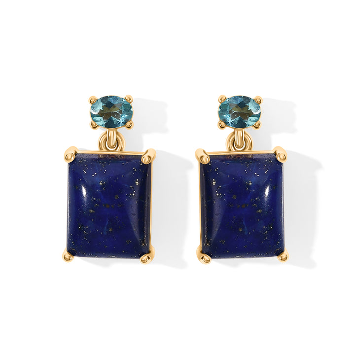 EverTrue - Lapis Lazuli &amp; Blue Apatite Stud Push Post Earring in Yellow Gold Tone 8.90 Ct. 8673363 1