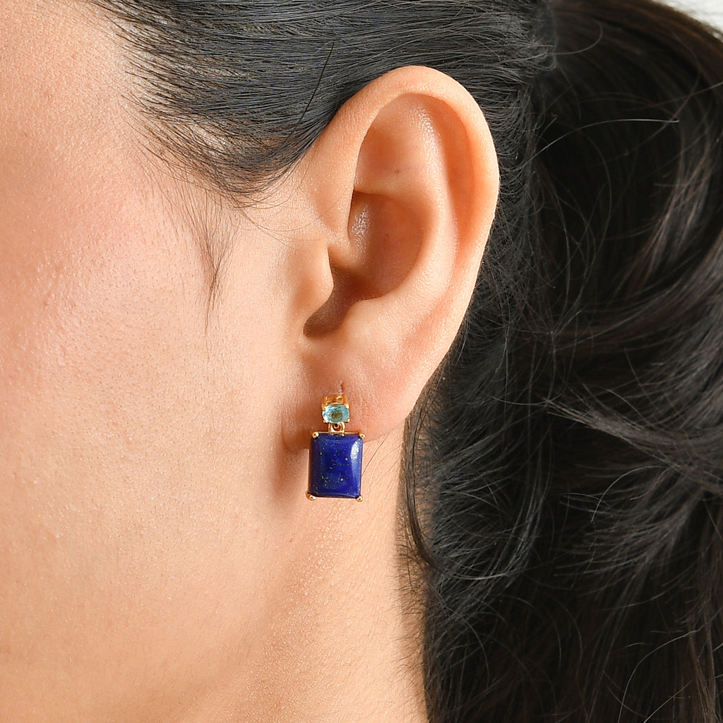 EverTrue - Lapis Lazuli & Blue Apatite Stud Push Post Earring in Yellow Gold Tone 8.90 Ct._8673363_1