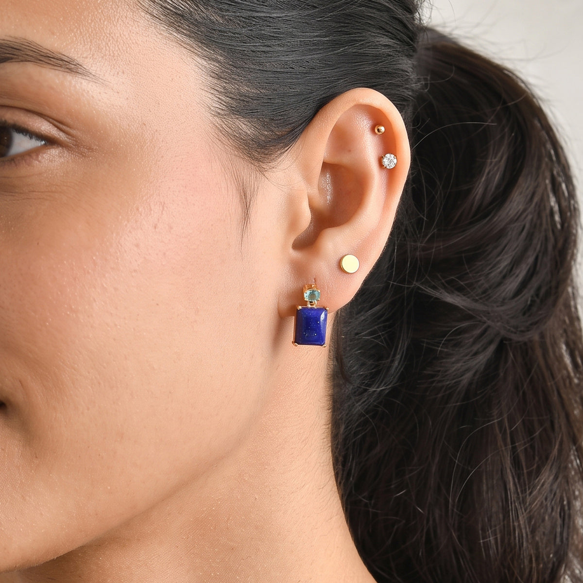 EverTrue - Lapis Lazuli &amp; Blue Apatite Stud Push Post Earring in Yellow Gold Tone 8.90 Ct. V32564807 3