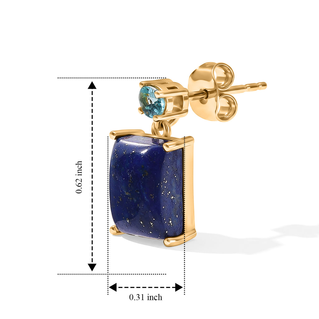 EverTrue - Lapis Lazuli & Blue Apatite Stud Push Post Earring in Yellow Gold Tone 8.90 Ct._8673363_4
