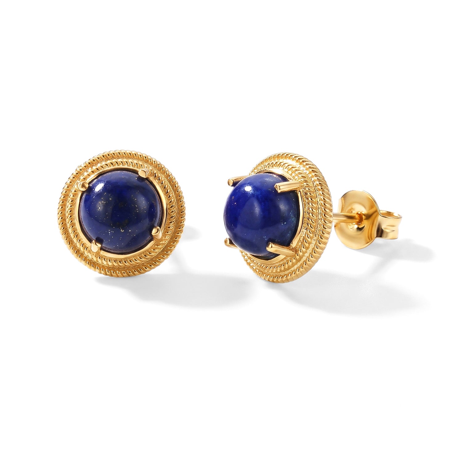 EverTrue - Lapis Lazuli Solitaire Stud Push Post Earring in Yellow Gold Tone 5.08 Ct. 8673374 0