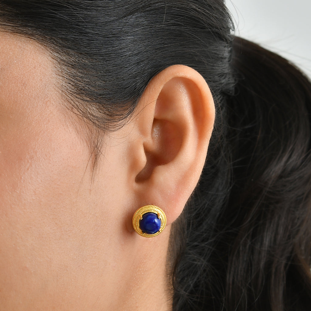 EverTrue - Lapis Lazuli Solitaire Stud Push Post Earring in Yellow Gold Tone 5.08 Ct._8673374_1