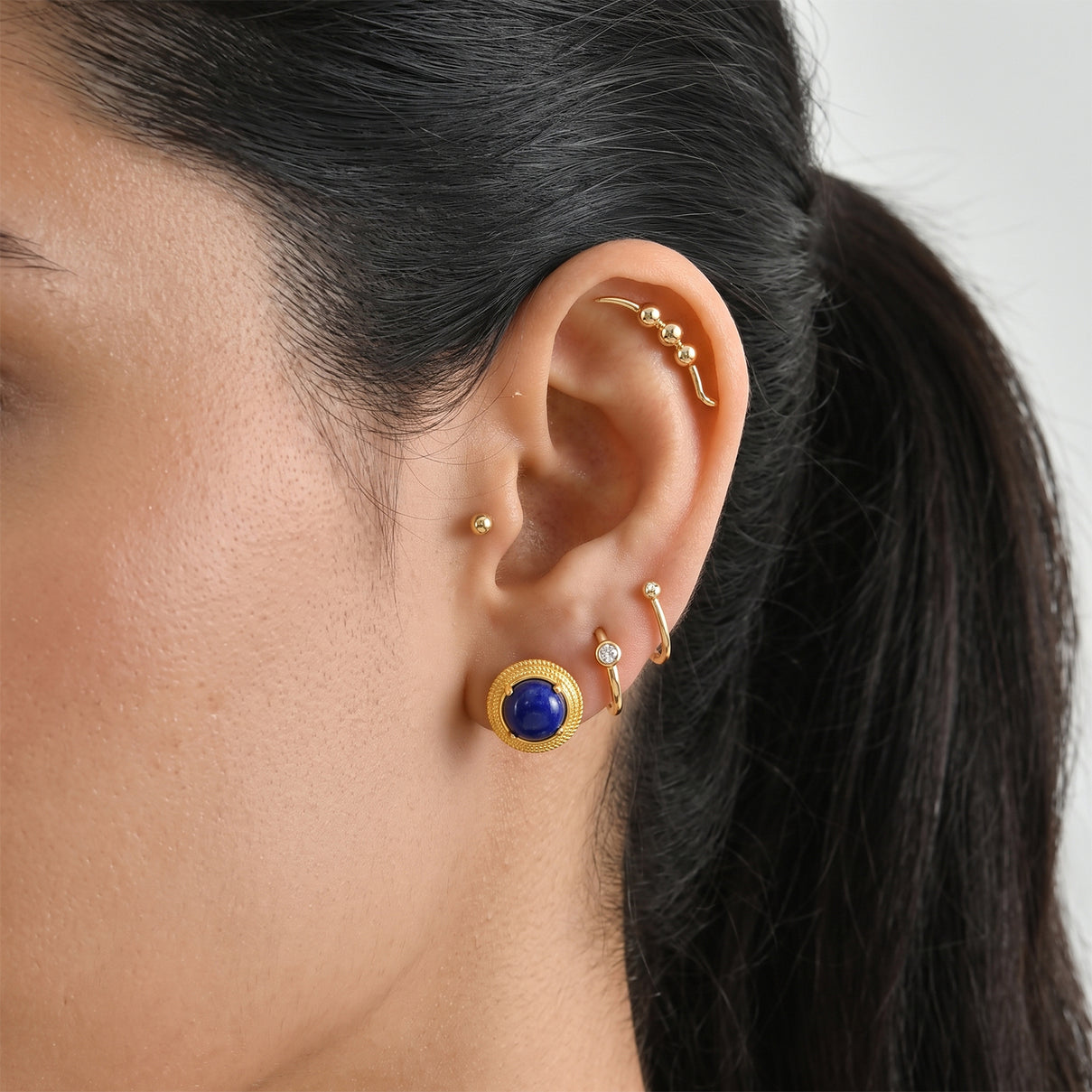 EverTrue - Lapis Lazuli Solitaire Stud Push Post Earring in Yellow Gold Tone 5.08 Ct. 8673374 2