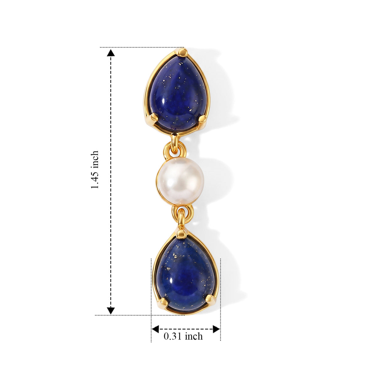 EverTrue - Lapis Lazuli &amp; Fresh Water Pearl Dangling Earring with Push Back in Yellow Gold Tone 7.55 Ct. V32565865 5