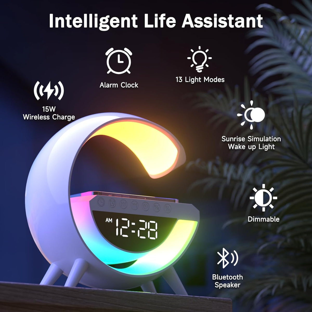 G- Shape Lamp with Wireless Phone Charging and Bluetooth Speaker - White 8675165 3