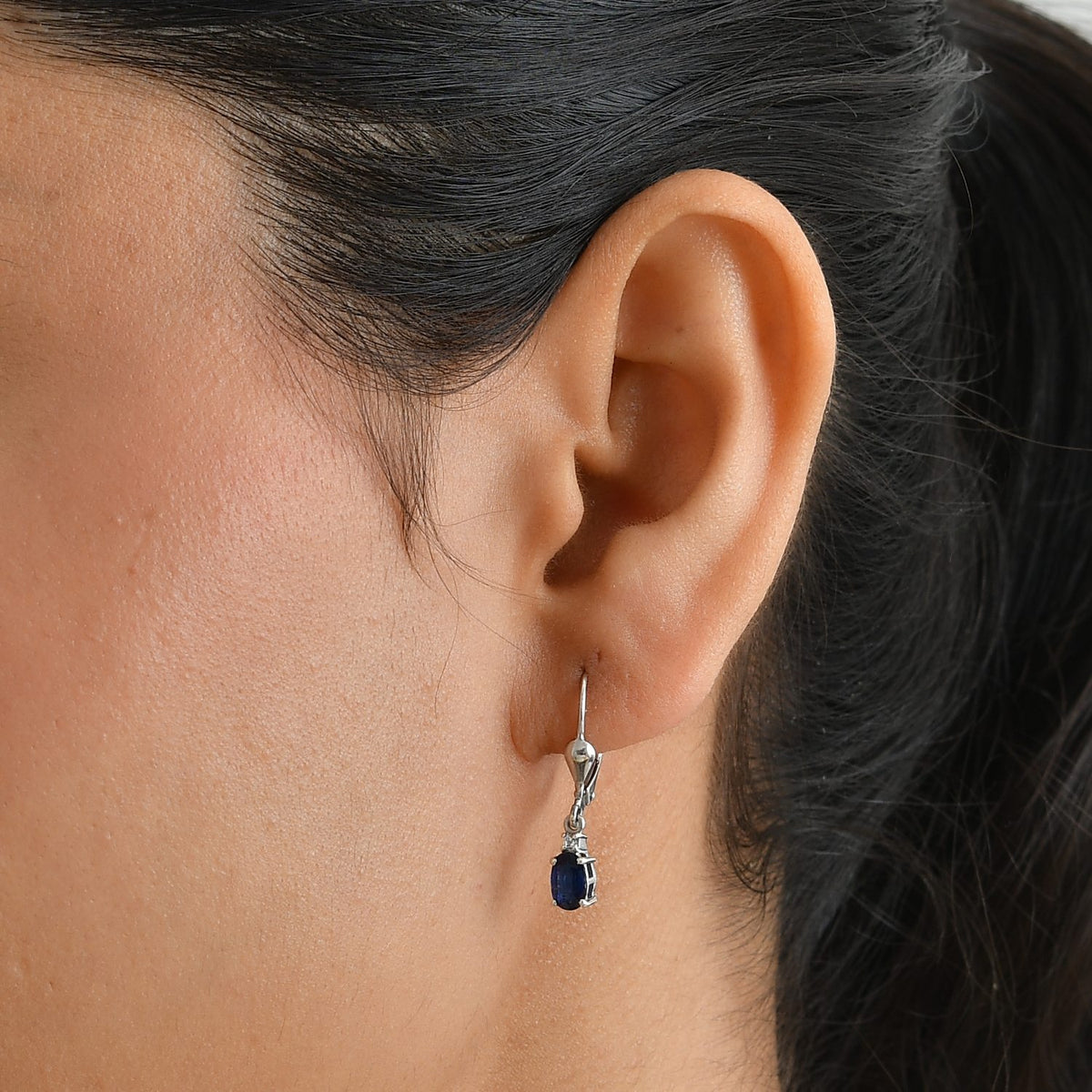 D'Joy - AAA Natural Kashmir Kyanite &amp; White Zircon Drop Earring with Lever Back in Platinum Overlay Sterling Silver 1.36 Ct. V32576022 2