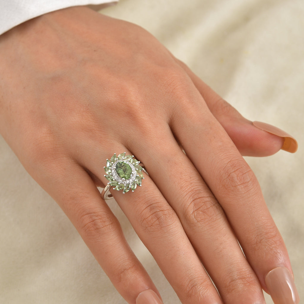 D'Joy Natural Green Apatite, White Zircon Main Stone With Side Stone Ring in Rhodium OverlaySterling Silver  2.652  Ct._8675281_1