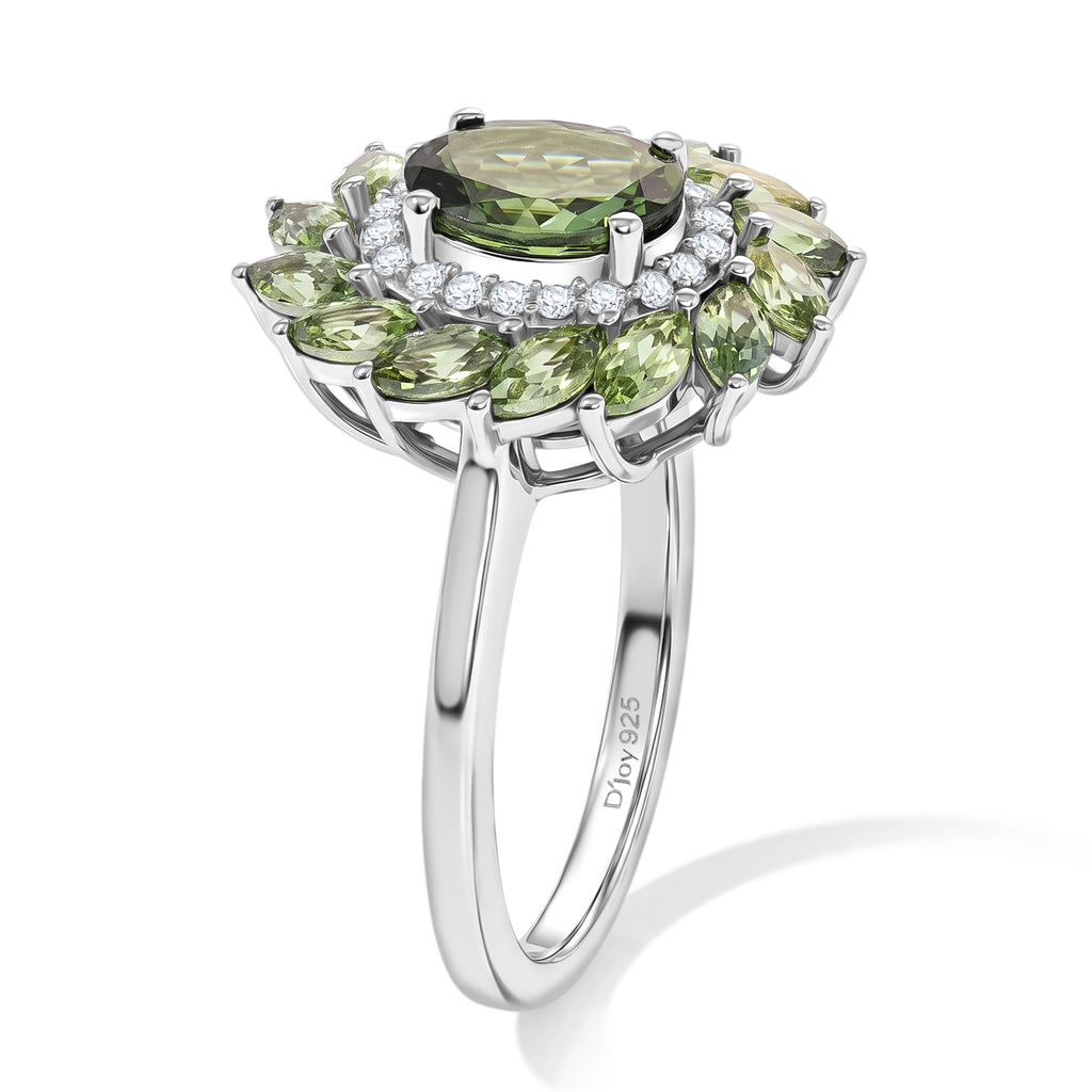 D'Joy Natural Green Apatite, White Zircon Main Stone With Side Stone Ring in Rhodium OverlaySterling Silver  2.652  Ct._8675281_3