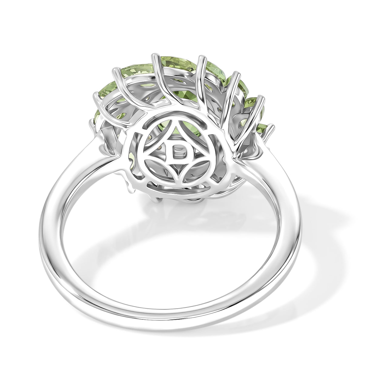 D'Joy - Natural Green Apatite &amp; White Zircon Floral Halo Ring in Rhodium Overlay Sterling Silver 2.65 Ct. 8675281 5