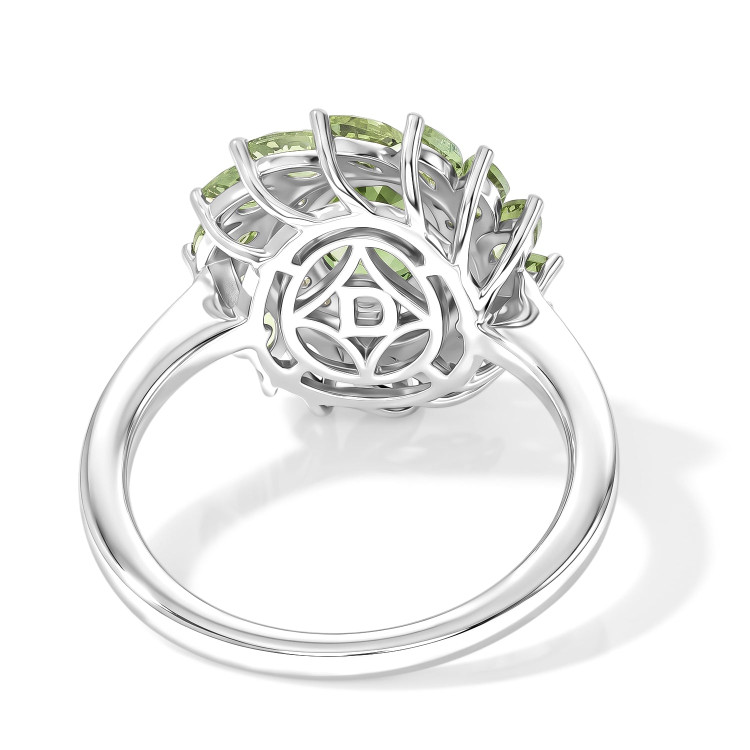 D'Joy - Natural Green Apatite &amp; White Zircon Floral Halo Ring in Rhodium Overlay Sterling Silver 2.65 Ct. 8675281 5