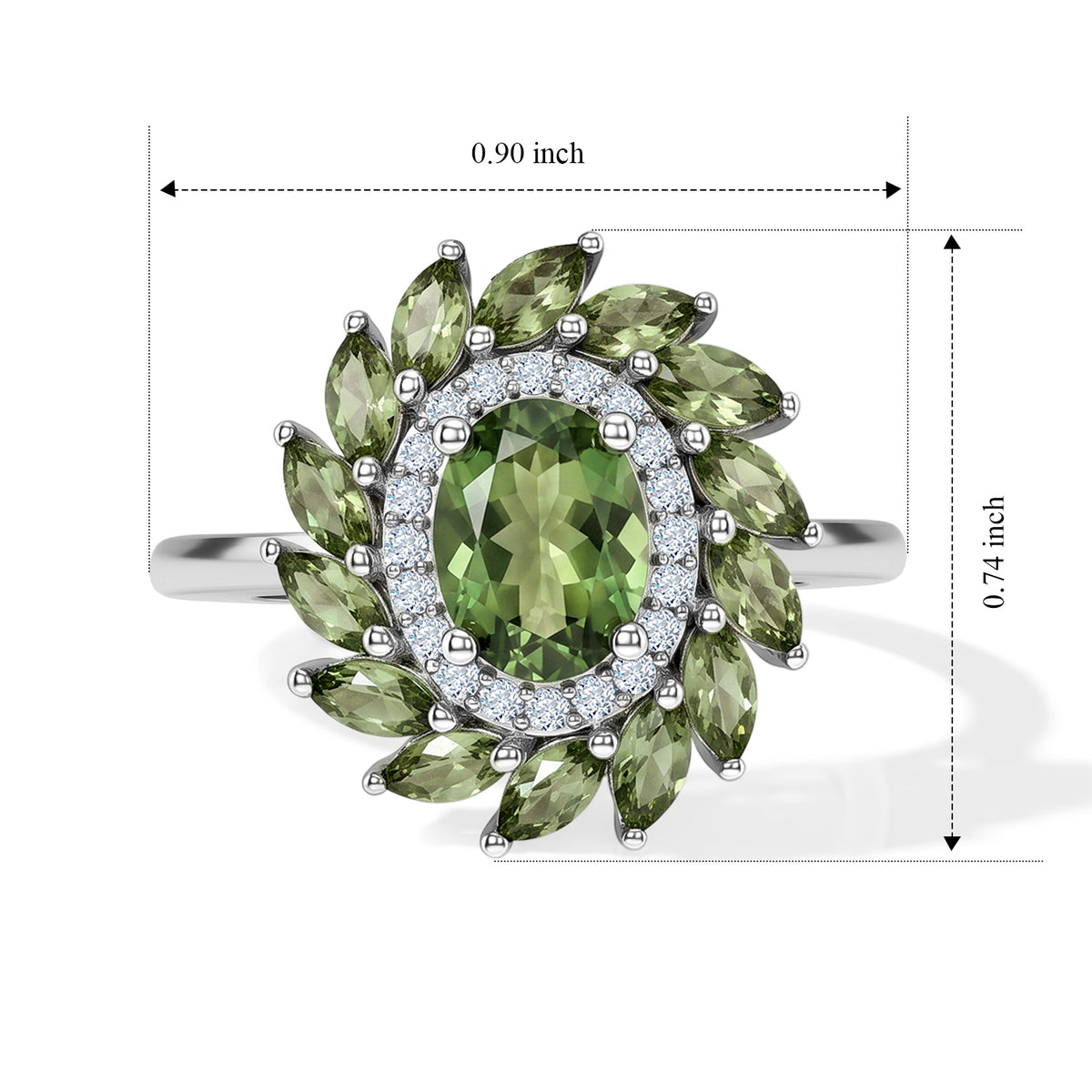 D'Joy - Natural Green Apatite &amp; White Zircon Floral Halo Ring in Rhodium Overlay Sterling Silver 2.65 Ct. 8675281 6