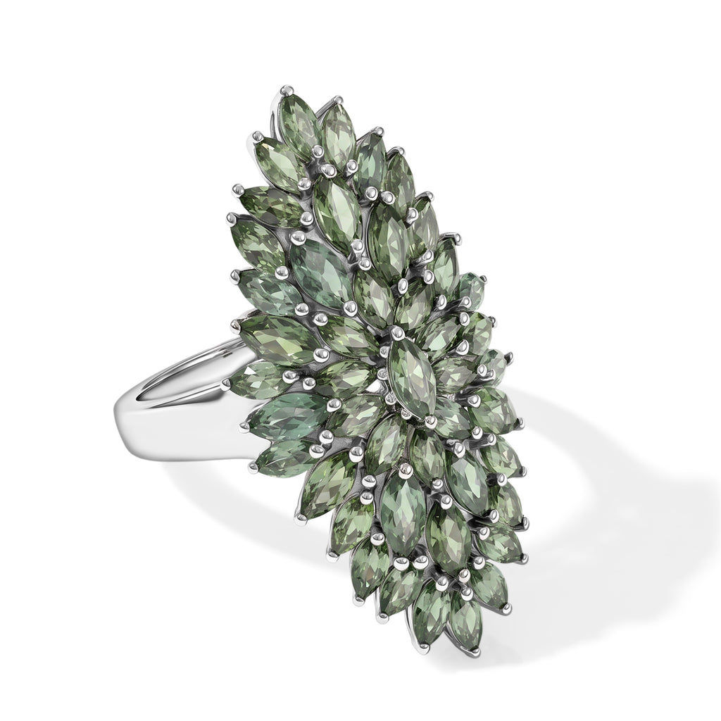 D'Joy Natural Green Apatite Fancy Ring in Rhodium OverlaySterling Silver, Silver Wt.6 Gms  5.222  Ct._8675375