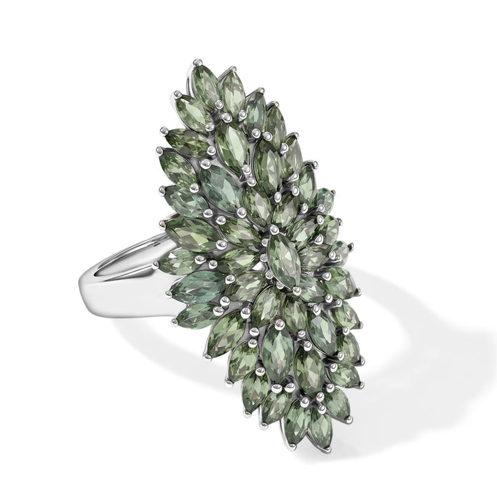 D'Joy - Natural Green Apatite Floral Statement Ring in Rhodium Overlay Sterling Silver 5.20 Ct. 8675375 1