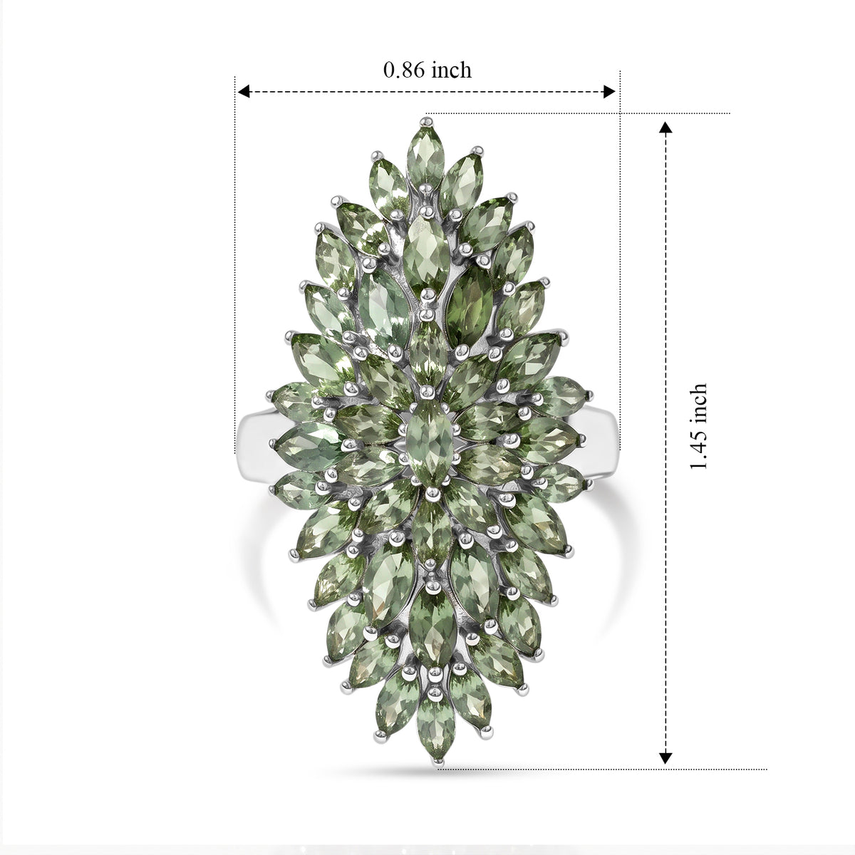 D'Joy - Natural Green Apatite Floral Statement Ring in Rhodium Overlay Sterling Silver 5.20 Ct. 8675375 5