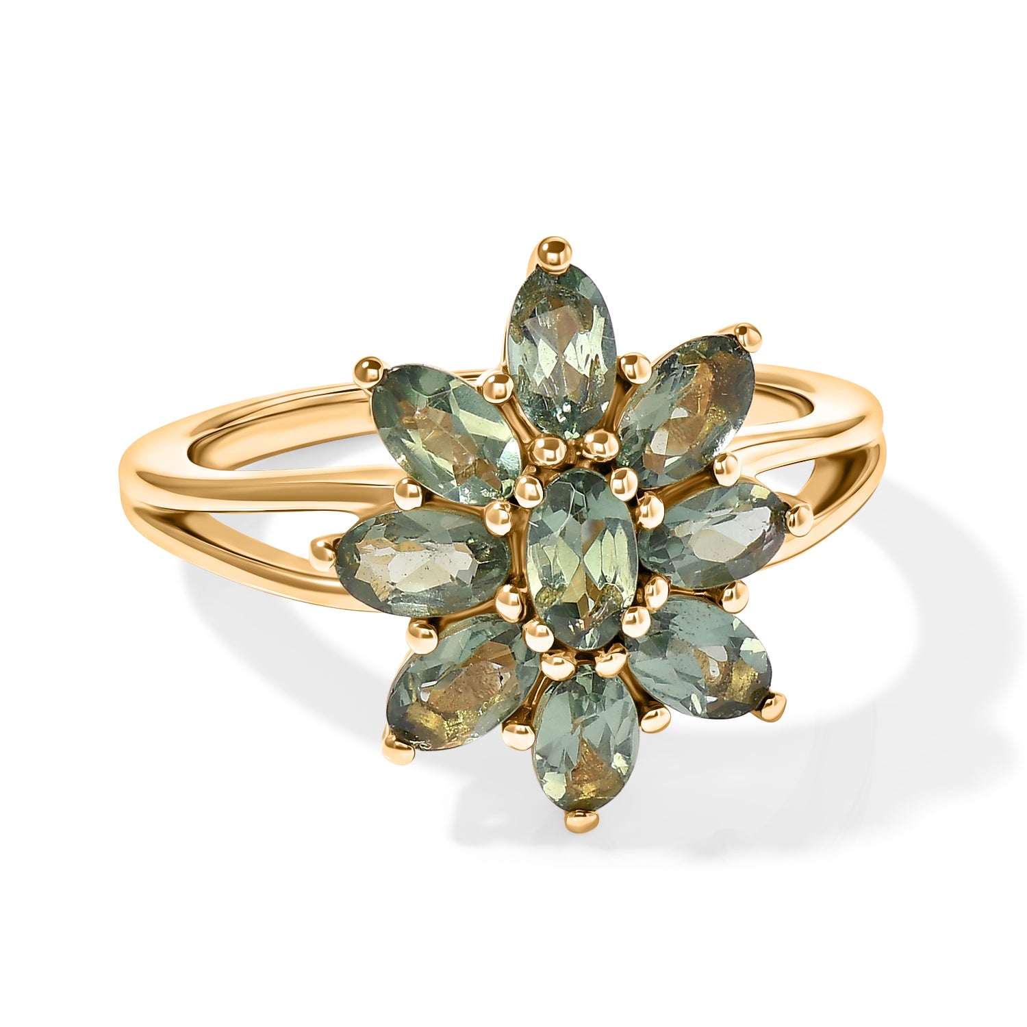 D'Joy - Natural Green Apatite Floral Ring in Yellow Gold Plated Sterling Silver 2.20 Ct. 8675430 0