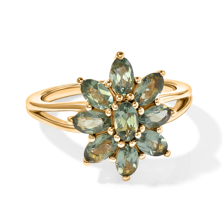 D'Joy - Natural Green Apatite Floral Ring in Yellow Gold Plated Sterling Silver 2.20 Ct. 8675430 1